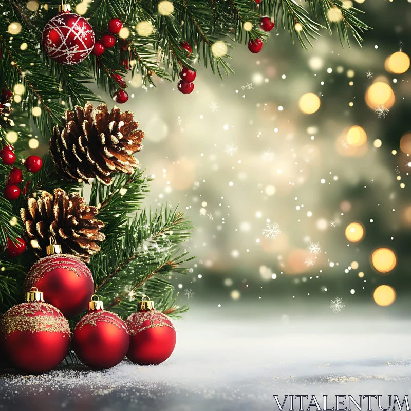 Christmas Decorations with Pine Cones and Snowflakes AI Image