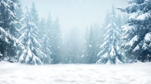 Tranquil Snowy Forest Scenery with Snowfall