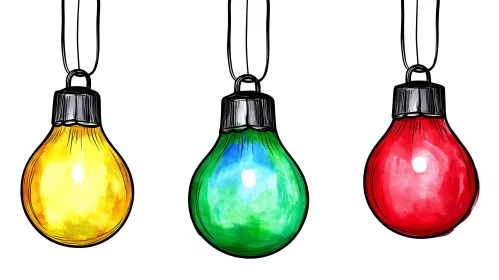 Artistic Lightbulb Illustration in Yellow, Green, and Red