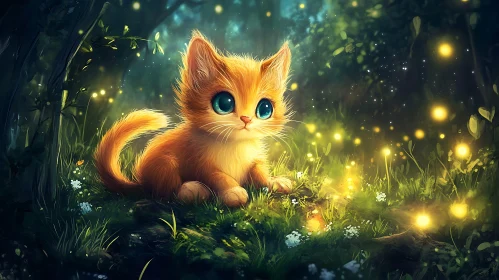 Cute Kitten in Magical Forest