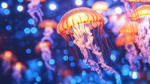 Bioluminescent Jellyfish in Marine Habitat