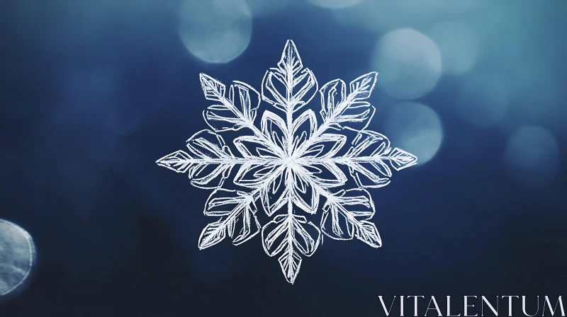 Detailed Snowflake Pattern on Blue Bokeh AI Image