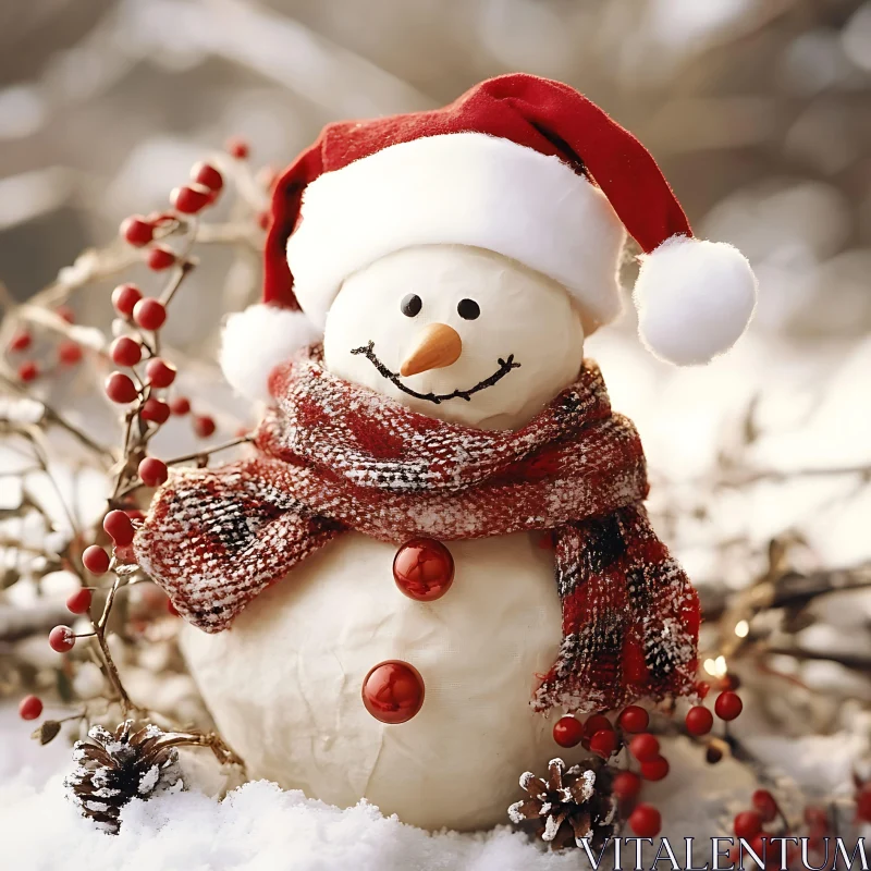 AI ART Festive Snowman in Red Santa Hat and Scarf