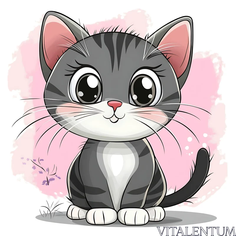 Playful Grey Cat Cartoon Art AI Image