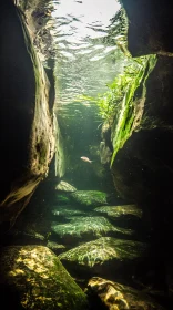 Peaceful Underwater Scene with Rocks and Fish