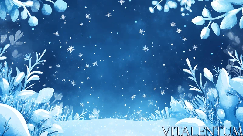 Winter Wonderland with Snowflakes and Frosty Foliage AI Image