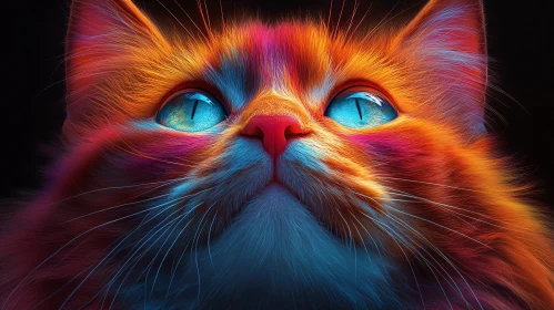 Brightly Colored Cat Close-Up