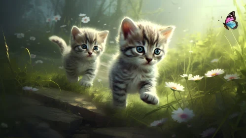 Adorable Kittens in Flower Field