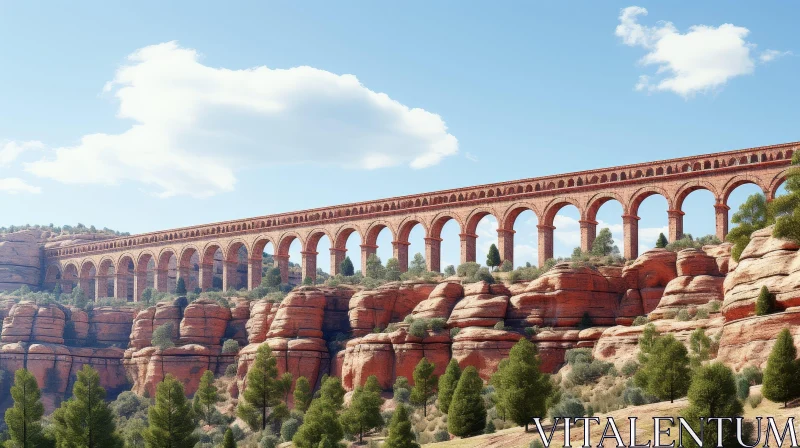 Ancient Aqueduct Bridge in a Valley AI Image