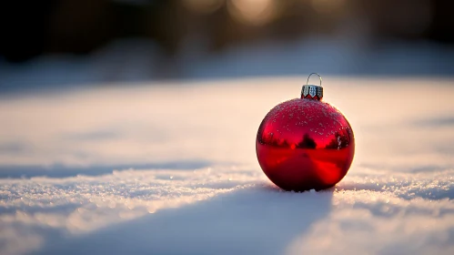 Red Bauble in Snowy Landscape