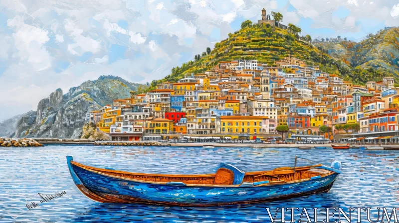 Captivating Coastal Town Painting | Vibrant Colors | Realistic Style AI Image