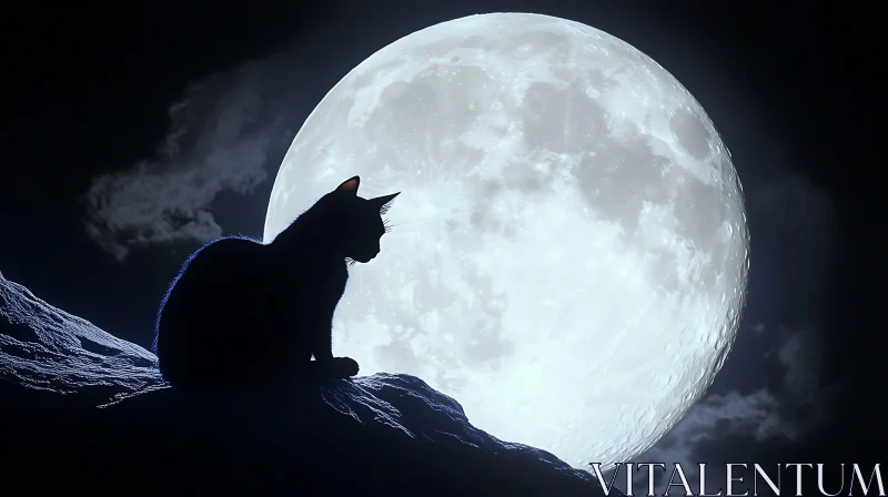 Mystical Feline Silhouette under Moonlight AI Image