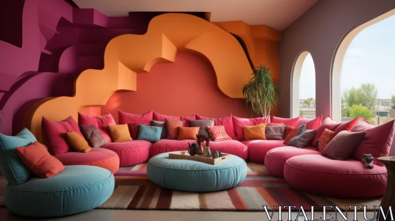 Colorful Living Room Design with Exotic Charm AI Image