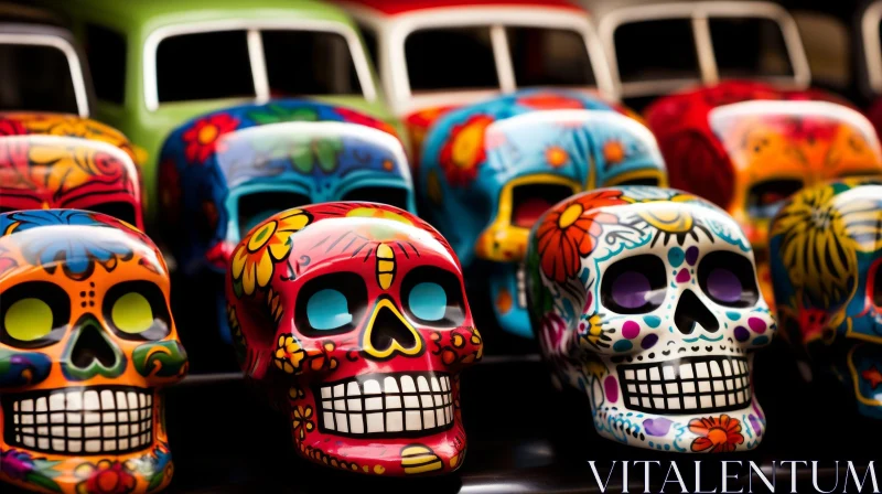 Colorful Sugar Skulls Inspired by Classic American Cars AI Image