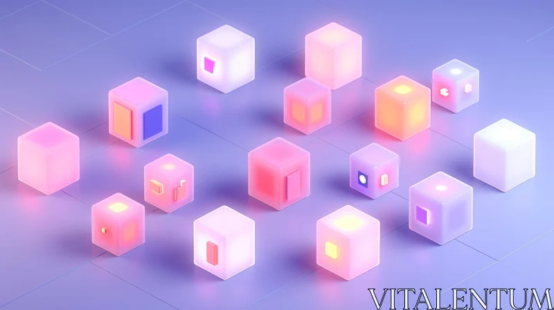 Glowing Cubes 3D Rendering | Abstract Art Illustration AI Image