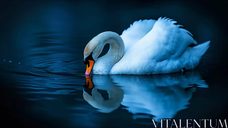 Graceful Swan Swimming in a Dark Lake AI Image