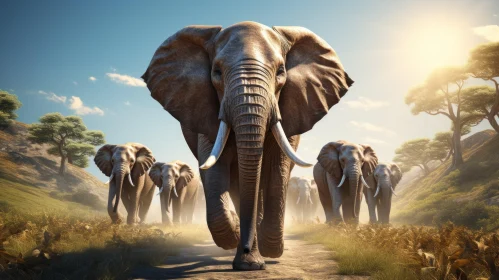 Powerful Elephant Walking on Track - Majestic Animal Photography