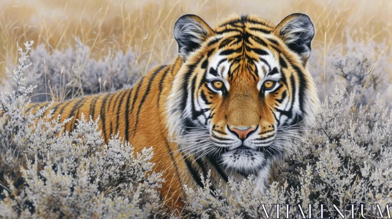 Powerful Tiger Painting in a Field of Tall Grass AI Image