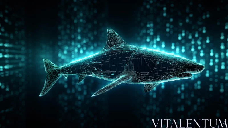 AI ART Shark 3D Illustration | Glowing Blue Lines Artwork