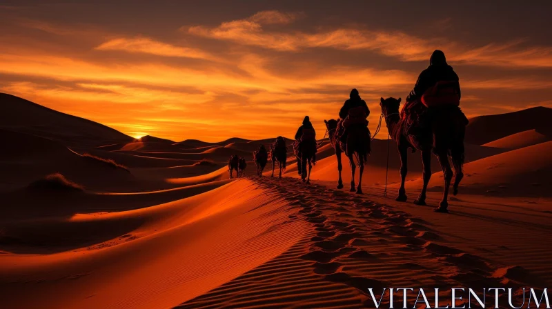 Sunrise in the Desert: Captivating Scene of People on Camels AI Image