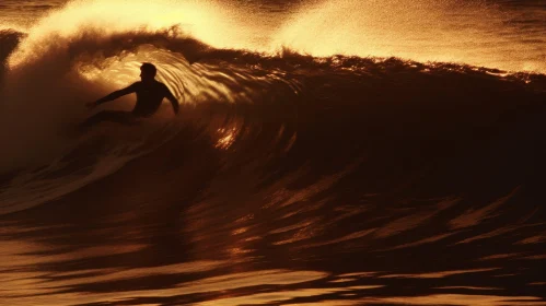 Surfer Riding a Wave at Dusk - Dark Gold and Amber | UHD Image