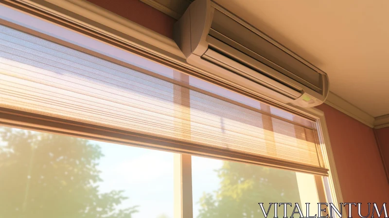 AI ART Window with Roller Blind and Air Conditioner - Serene View