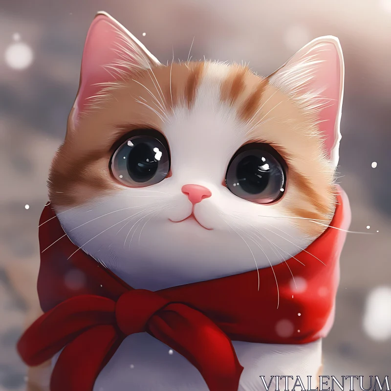 Cute Kitten in Red Scarf AI Image