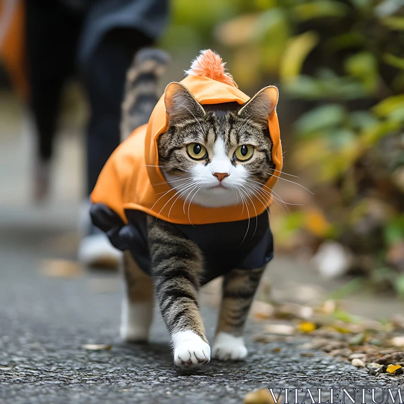 AI ART Cat in Hooded Outfit Walking on Path