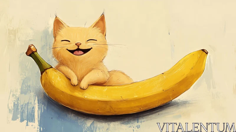 Cute Cat on Banana Art AI Image