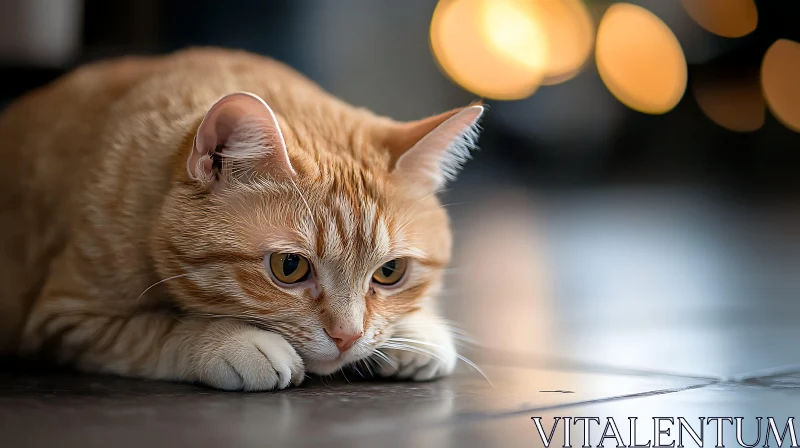 Ginger Cat Close-Up with Cozy Lighting AI Image