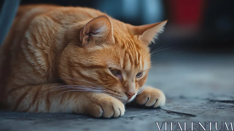 Relaxing Ginger Cat Close-Up AI Image