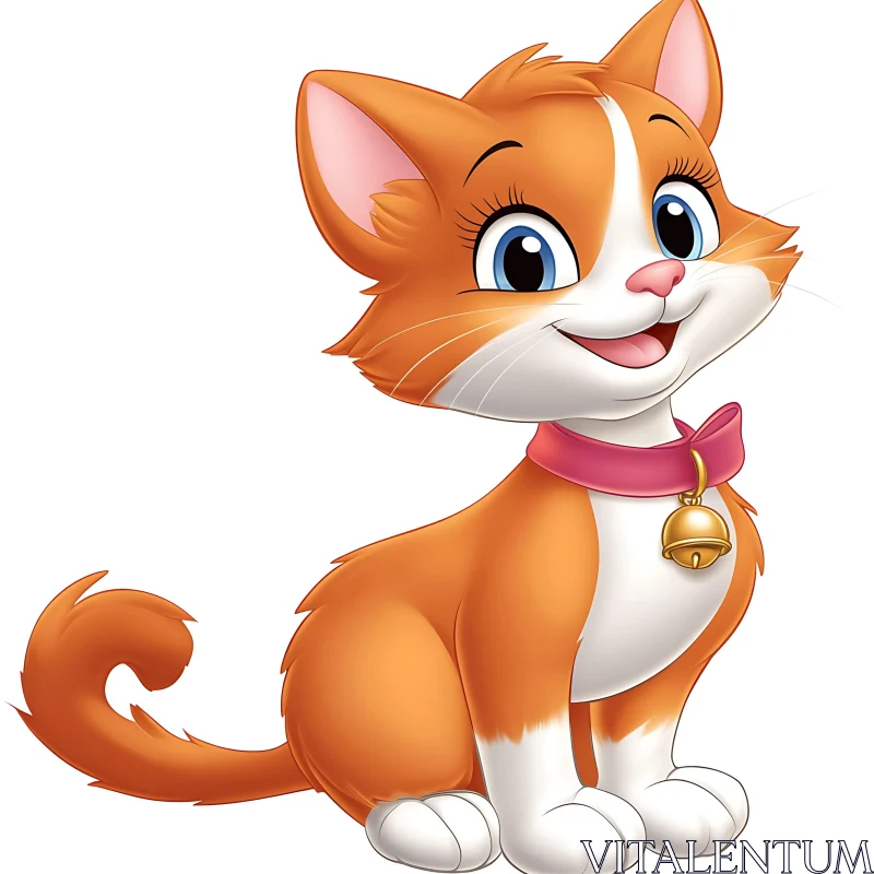 Cheerful Cartoon Cat Wearing Pink Collar AI Image