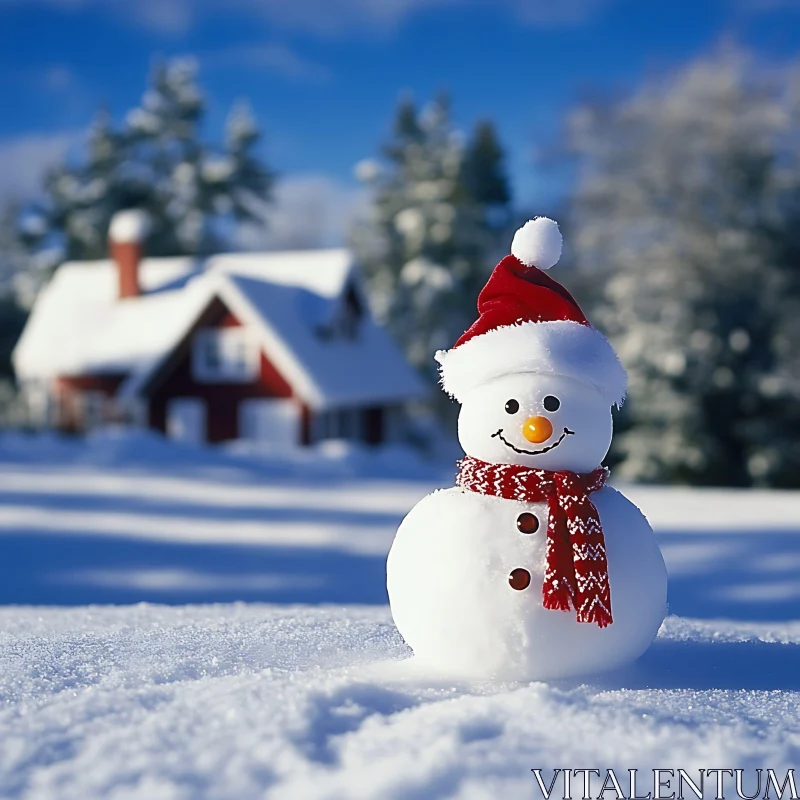 Festive Snowman in Winter Wonderland AI Image