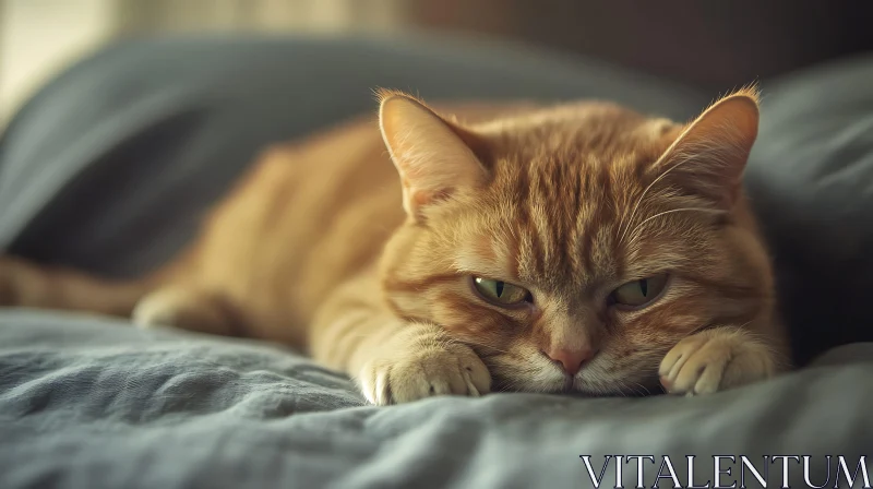 Tranquil Ginger Cat on Bed AI Image