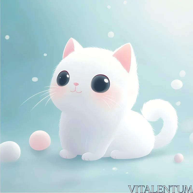 Whimsical White Cat with Large Eyes AI Image