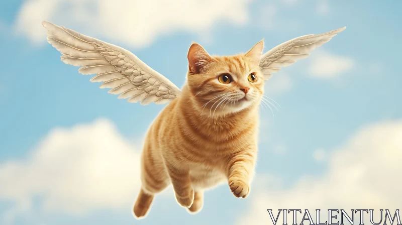 AI ART Majestic Winged Cat Soaring Over Clouds