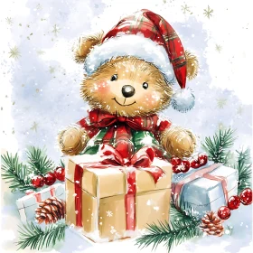 Festive Teddy Bear Amidst Christmas Presents