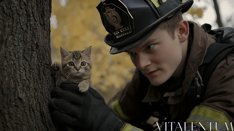 AI ART Brave Firefighter Saving Kitten