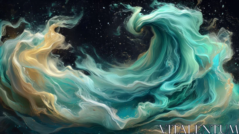 Blue and Gold Swirling Waves - Abstract Art AI Image