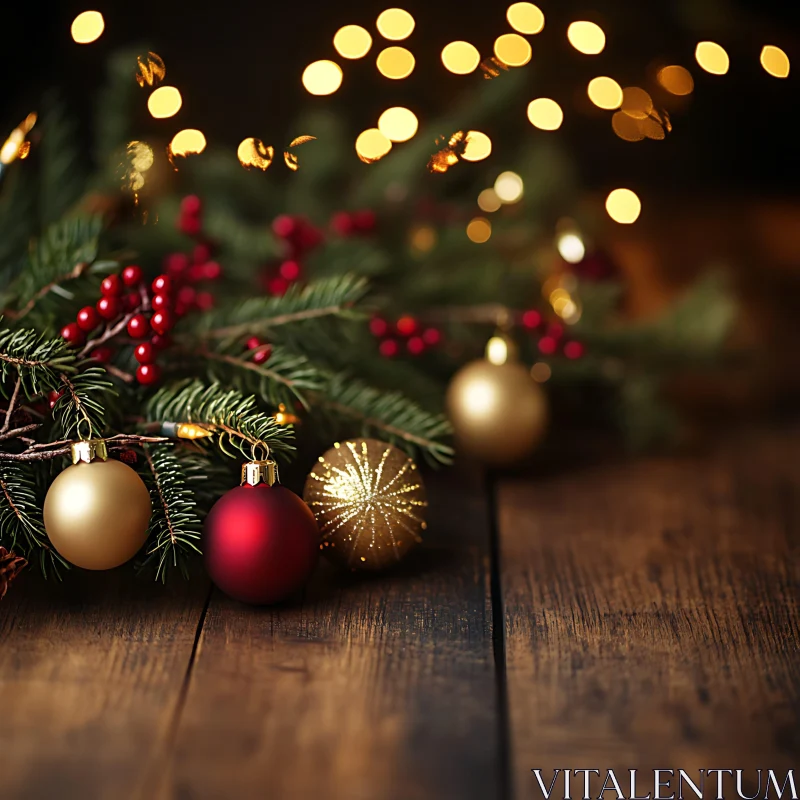 Festive Holiday Decorations with Bokeh Lights AI Image