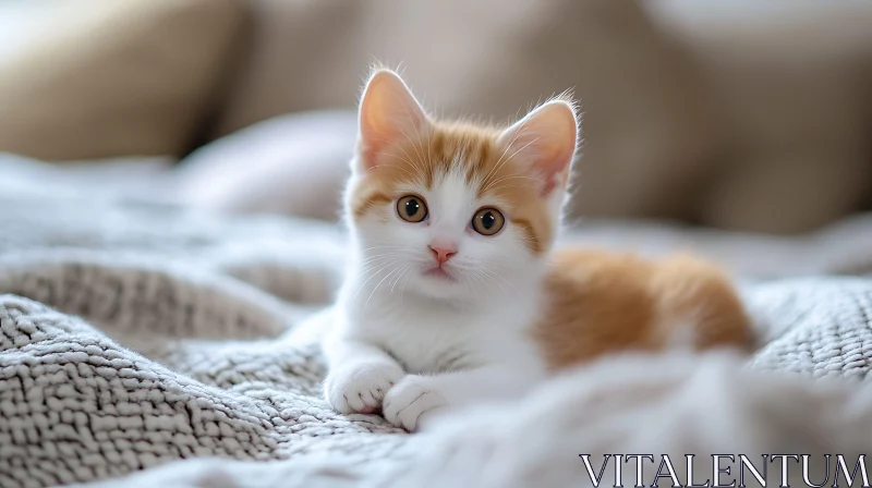 Charming Kitten Relaxing on Textured Blanket AI Image