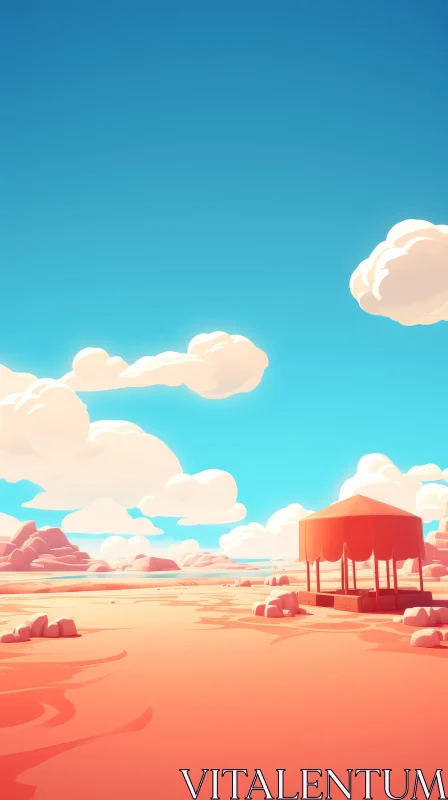 Captivating Desert Landscape with Red Tent and Pink Clouds | Architectural Illustrator AI Image