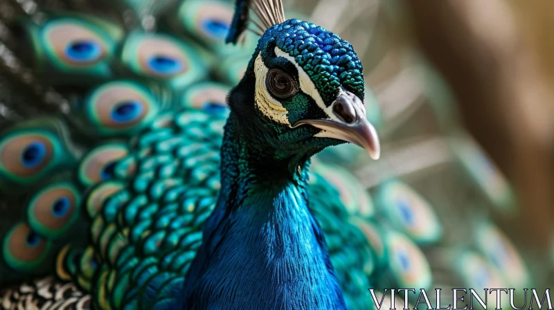 Captivating Peacock: A Display of Vibrant Blue-Green Feathers AI Image