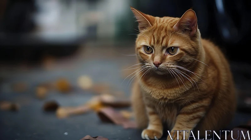 Ginger Cat in Autumn Setting AI Image