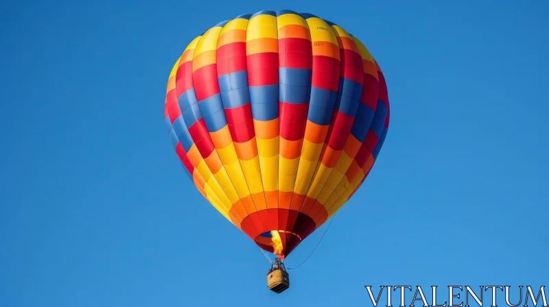 Colorful Hot Air Balloon Ascending in Clear Blue Sky AI Image