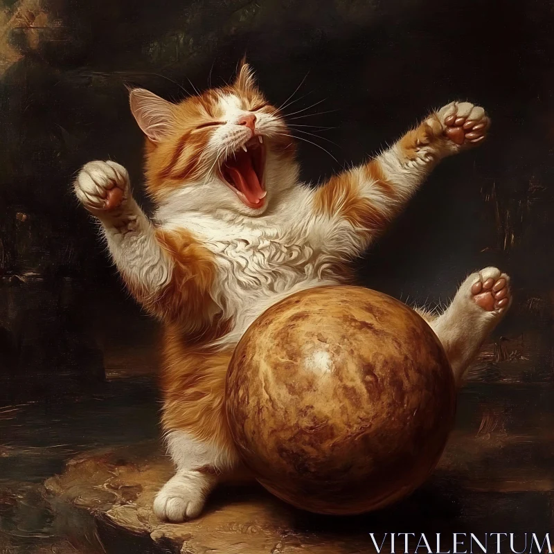 Charming Kitten Yawning Near Sphere AI Image