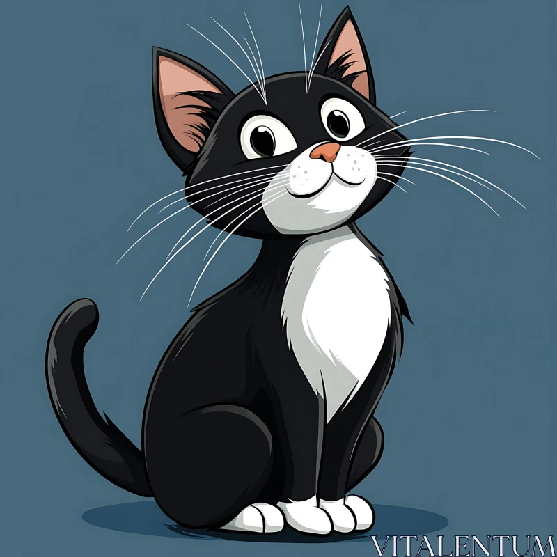 Adorable Cartoon Cat with Black Fur and White Chest AI Image