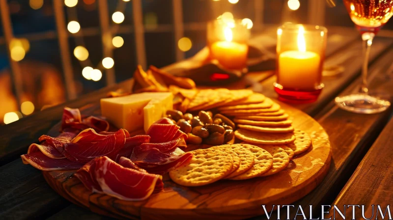 Delicious Delights: A Captivating Display of Cured Meats and Cheeses AI Image
