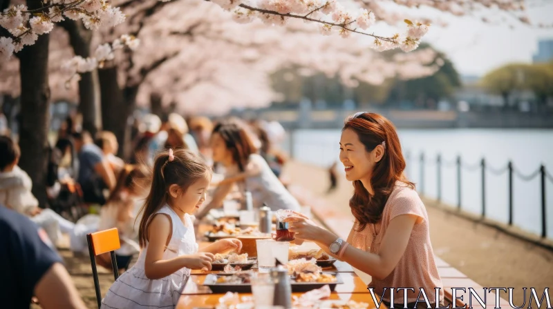 Delightful Cherry Blossom Lunch: A Serene Moment Under Nature's Canopy AI Image