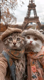 Stylish Feline Duo at Eiffel Tower